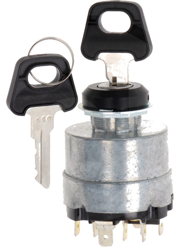 Comutator bujie incandescentă K80 12 V / 24 V, cu 2 chei turnate, Circuit: P, 0, 1, 2, 3, Racord: Fișă plată