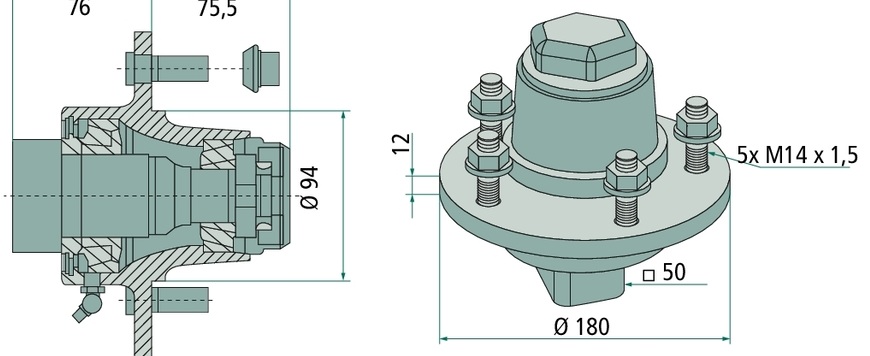 Butuc roata - 5/93,5/140 M14 50 x 50