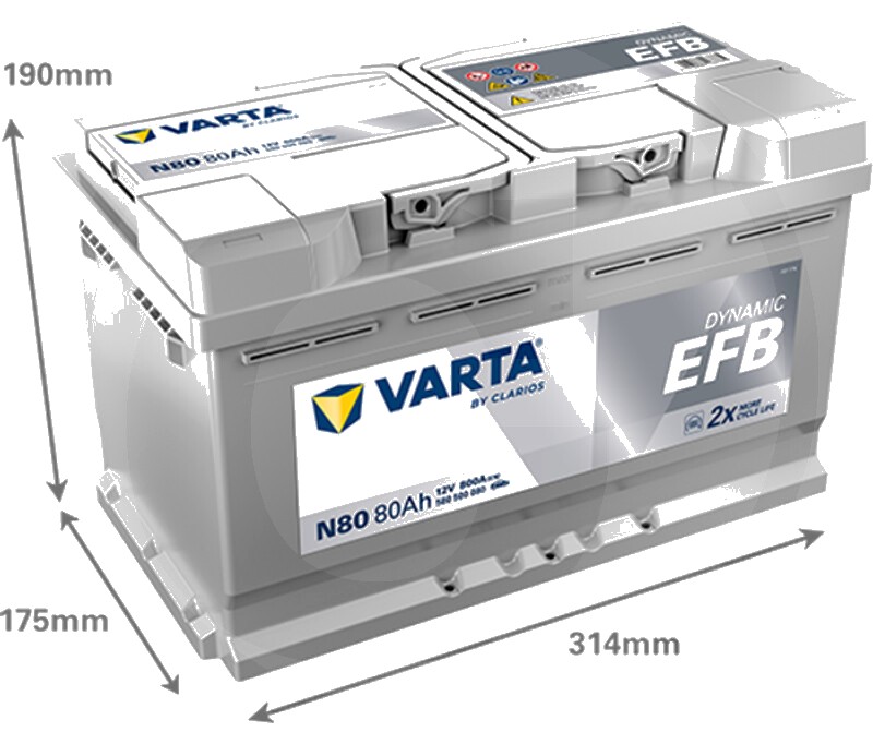 Varta Blue Dynamic EFB N80 580500080D842 - Baterie de pornire pentru sisteme start-stop, umplută și încărcată, fără într