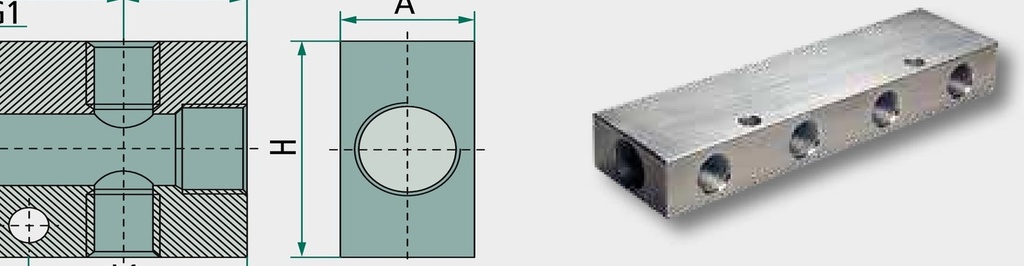 F-VT1-2x3/8-5x1/4-AL-natur Bloc de distributie G3 / 8 (2x)
