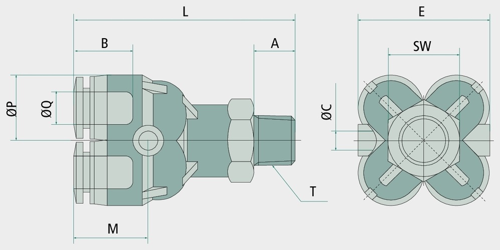 B-YE2-6-1/4-KU Racord tip Y cu filet ext R 1/4"