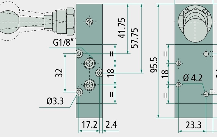 Supapa cu deservire manuala 3/2 -FR-NC/NO- G1/8 G1 / 8 (2x)