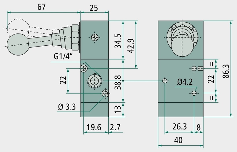 Supapa cu deservire manuala 5/3 -FZ-ME-G1/8 G1 / 8 (2x)