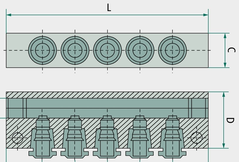 B-VT-5x6-2x1/8-AL Bloc distribuitor G 1/8"