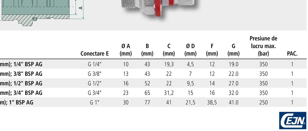 Cejn WEO-Niplu adaptor 1/2" (16 mm) 350 bar