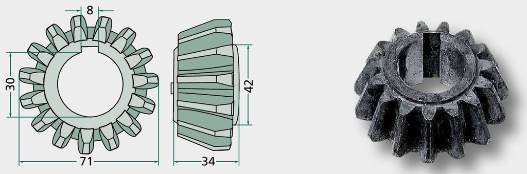 Pinion conic - 15 dinti