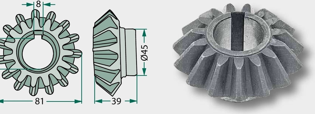 Pinion conic - 15 dinti