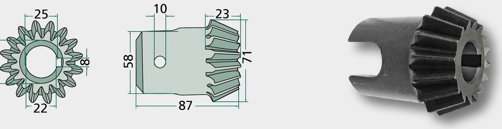 Pinion conic - interior, 16 dinti