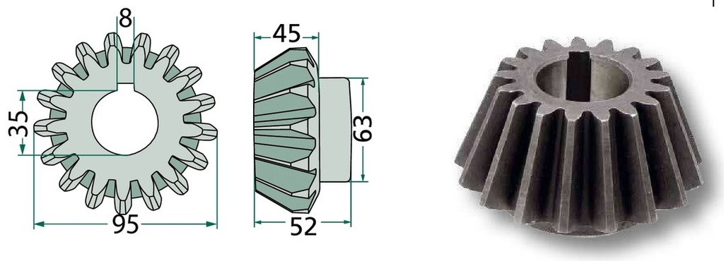 Pinion conic - 17 dinti