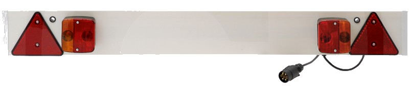 Bara remorca cu lampa din plastic, complet cablata, cu lampi cu 3 functii, reflector triunghiular, cu mufa cu 7 pini