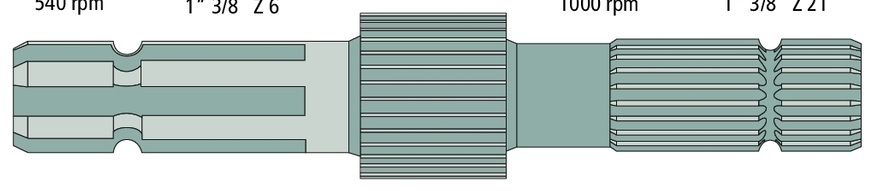 Capat final pentru priza de putere Lungime: 228 mm 1 3/8 ", 6 caneluri 1 3/8 ", 21 caneluri