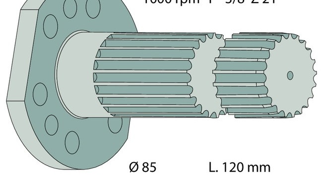 Capat final pentru priza de putere Lungime: 120 mm 1 3/8 ", 21 caneluri 8 orificii pentru 1000 turatii/min.
