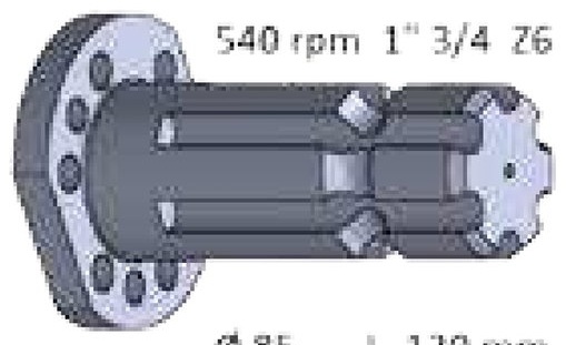 Capat final pentru priza de putere Lungime: 120 mm 1 3/4 ", 6 caneluri 8 orificii pentru 540 turatiimin.
