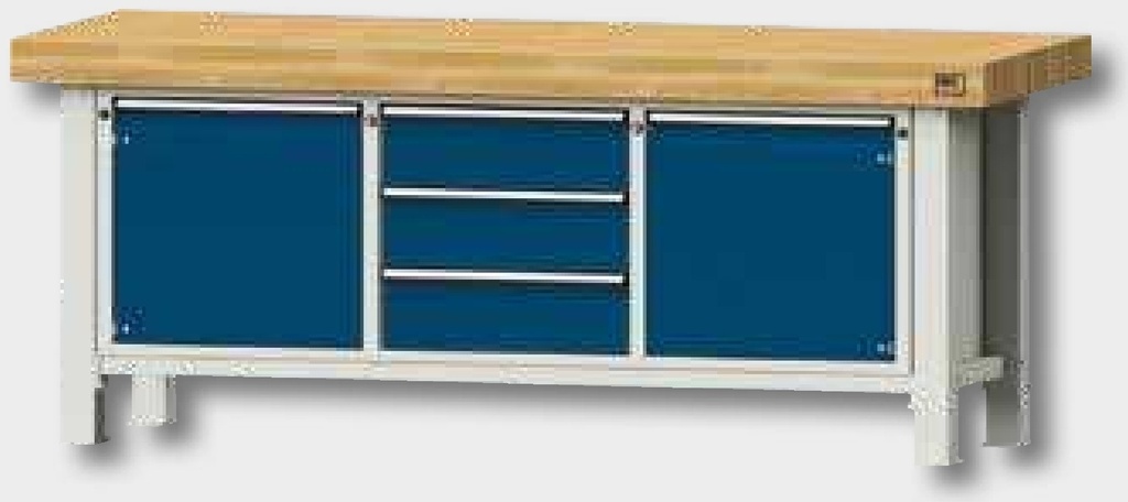 ANKE banc de lucru de mare capacitate - VS/TS-BL 1500 mm, model 106 VS placa din fag masiv (BMP); 65 mm, RAL 7035 / RAL 