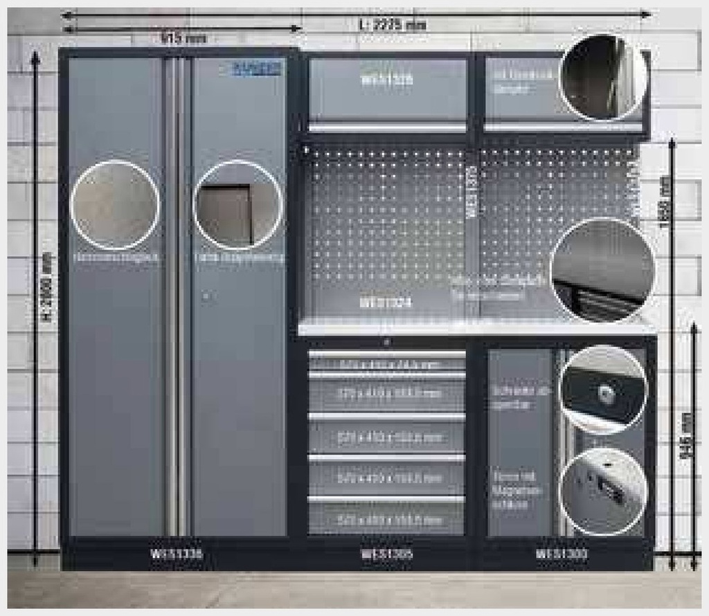 Kunzer Modul pentru atelier MB 1 - Lățime de 2.280 mm, cu blat de lucru din lemn