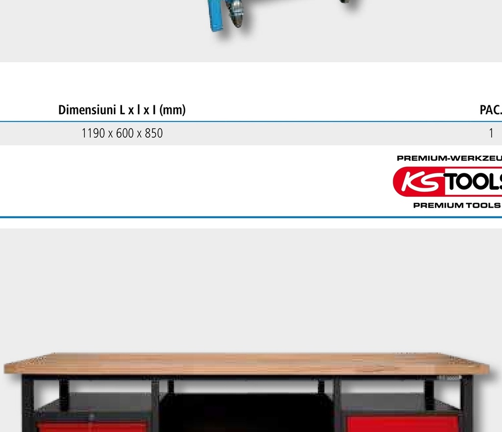 KS Tools Banc de lucru XXL, 3 sertare + 1 ușă • Construcție din tabla stabilă, rezistentă la torsiune, tabla de 1 mm, st