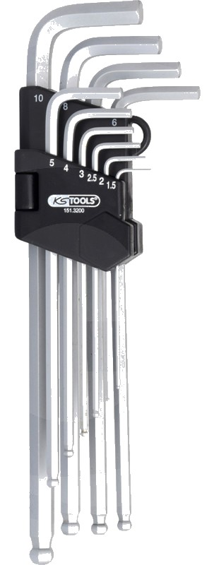 KS Tools CLASSIC Kugelkopf-Innensechskant-Winkelstiftschlüssel-Satz im Klapphalter 301 mm