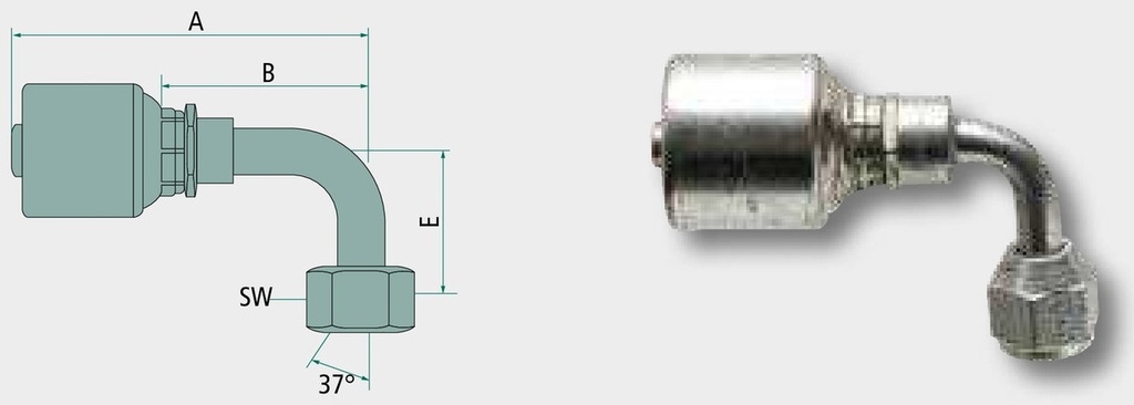 Gates PNE 25 DKJ 15/16" 90° SL=71 - Niplu sertizare GATES
