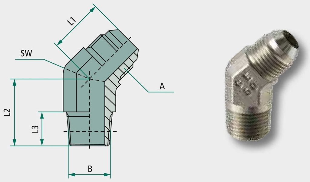 WA 3/4 M-JIC x 3/8 M-NPT 45° - Winkel Adapter