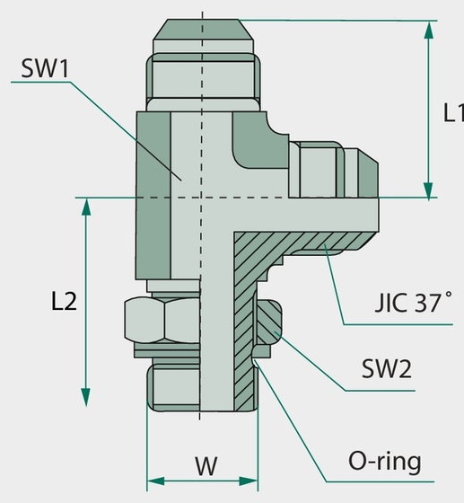 LAE 3/4 M-M JIC x 3/4 M-UNF - Adaptor tip L reglabil