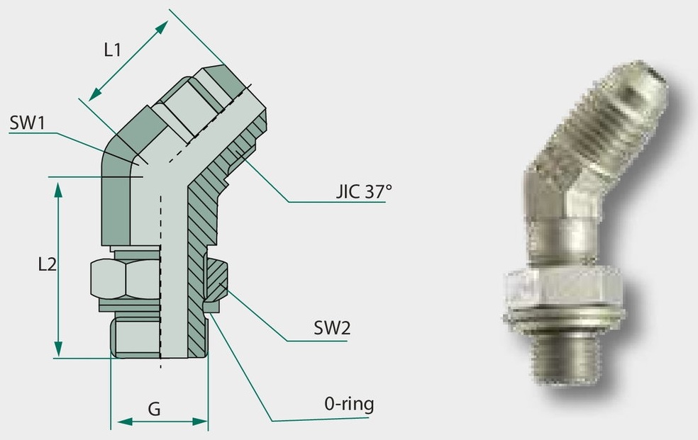 WAE 7/8 M-JIC x 3/8 M-BSP 45° - Adaptor unghiular reglabil