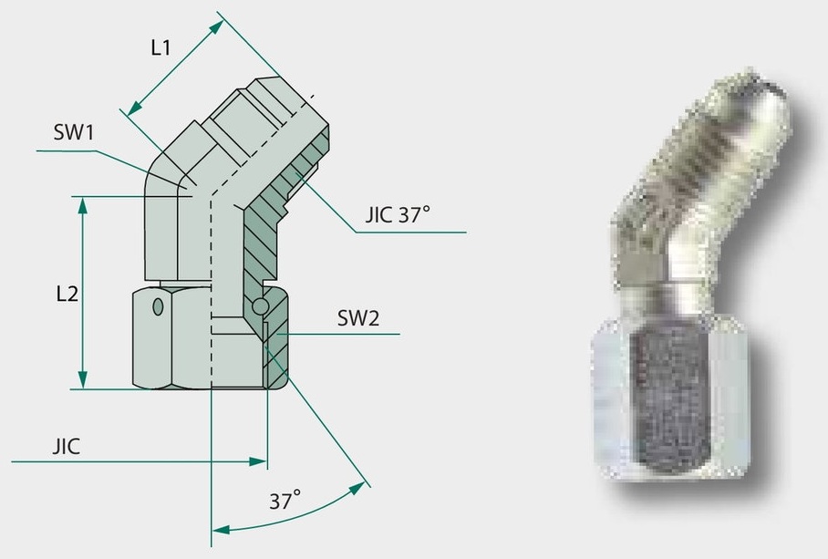 WAE 1.1/16 M-JIC x 1 5/16-12 M-UNF - Adaptor unghiular reglabil