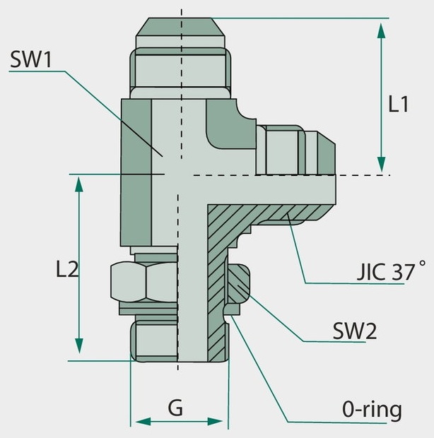 LAE 1/2 M-M JIC x 1/4 M-BSP - Adaptor tip L reglabil