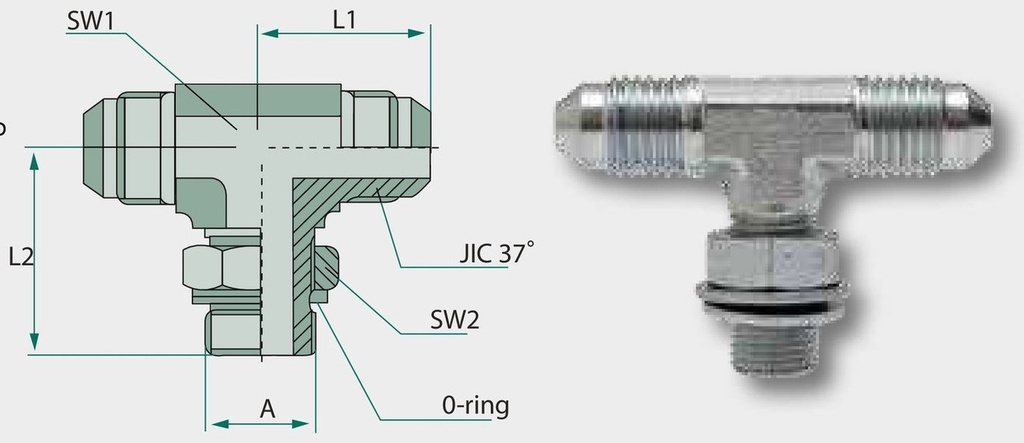 TAE 9/16 M-M JIC x 1/2 M-BSP - Adaptor tip T reglabil