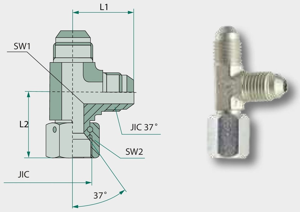 TAE 1 7/8-12 M-M JIC x 1 7/8-12 M-UNF - Adaptor tip T reglabil