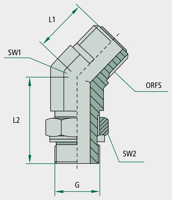 WAE 13/16-12 M-ORFS x 1/2 M-BSP 45° - Adaptor unghiular perete despărţitor
