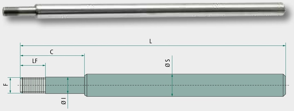 Contarini D90/50-1000 Tija piston C45 F7, M33x2 1171 mm