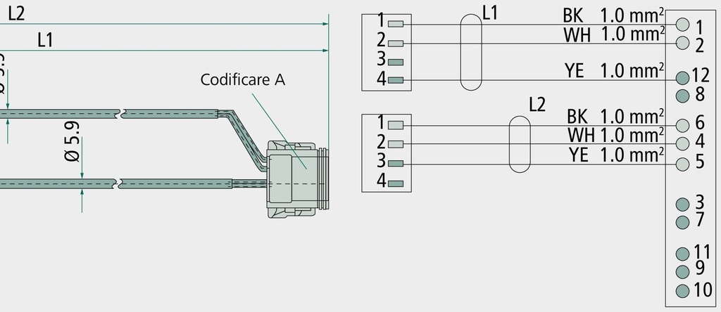 [AMAT3-213538] KNORR Bremse Cablu In-Out L1 = iLvl-supapa L2 = iLvl-senzor (cu eticheta) L3 = racord pentru diagnoza