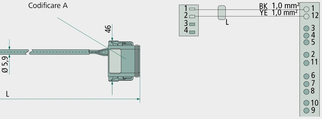 KNORR Bremse Cablu In-Out alimentare lampa de oprire (ISO 1185 für TEB G2.2 Standard Premium) si intrari