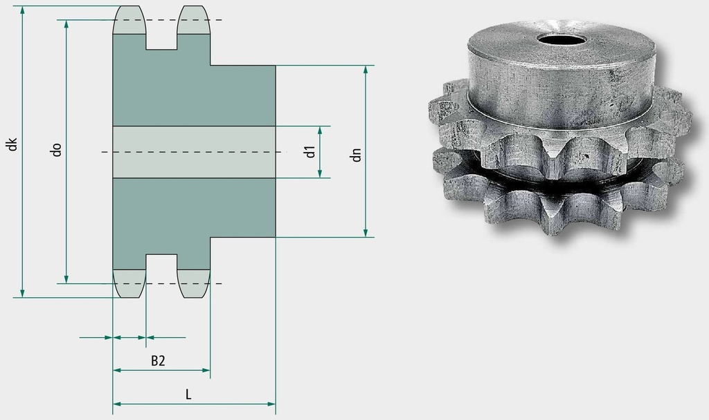 Roata de lant dubla ASA 50 45 mm