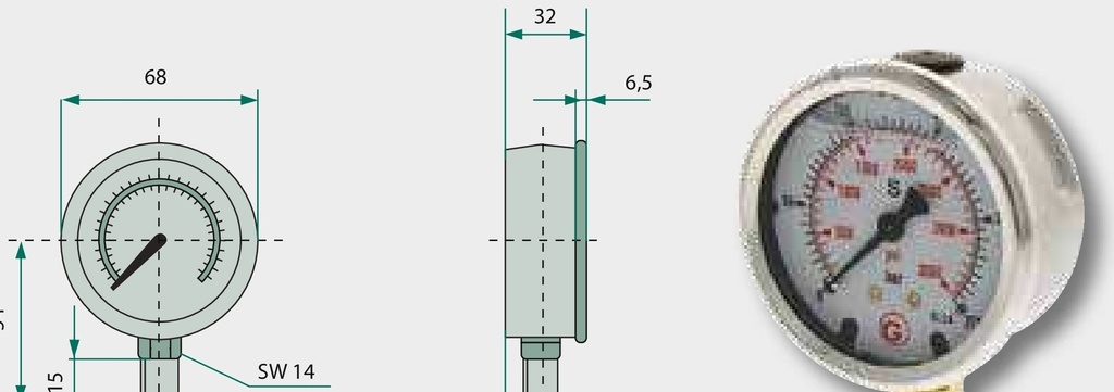 Manometru UA. 160 bar Ø63mm - 1/4" Filet exterior