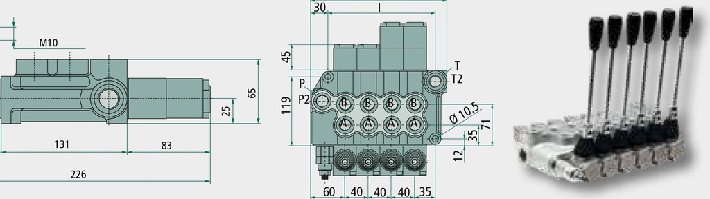BLB Distribuitor hidraulic BM 70/5 GU-(5x) MO-A1-T - 5 Hebel