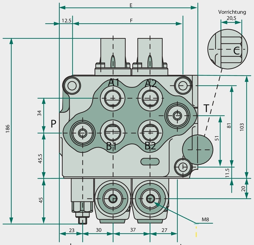 Walvoil Distribuitor hidraulic SD5-1-P-5PY13QNL-AET Walvoil 4/3-Wege, 1 x doppeltwirkend (A-B geschlossen / Federrückste
