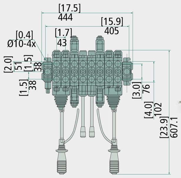 8ZC70/N2Supapă utilaje forestiere 12V DC 8 secțiuni cu actionare dubla, 6 x manual și 2x electric (12V pornit / oprit), 