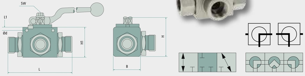 Robinet cu 3 orificii BKH-3L-38S-DN 25-(M52x2,0) 25