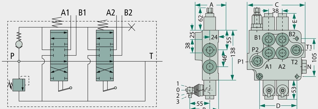 Supapă Z80 2x EW (A) 4/3 cai, 2 x simplu efect (A inchis /arc de revenire)