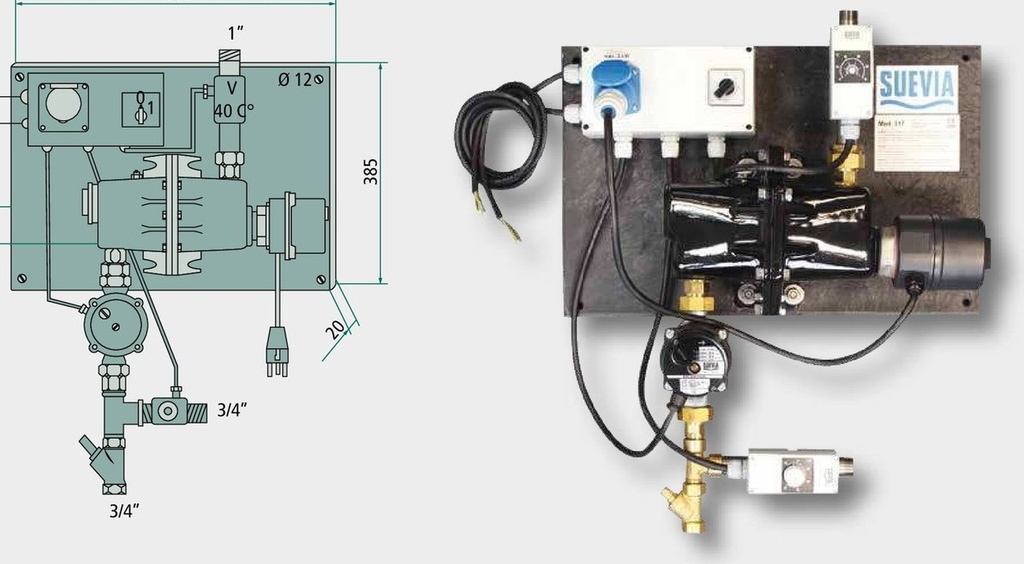 Suevia Încălzitor model 311 - unitate comanda-temperatura de recirculare, 3000 Watt, 400 Volt pentru 3/4" sau 1"
