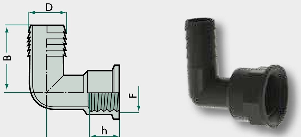 ARAG Conector pentru furtun curbat PP