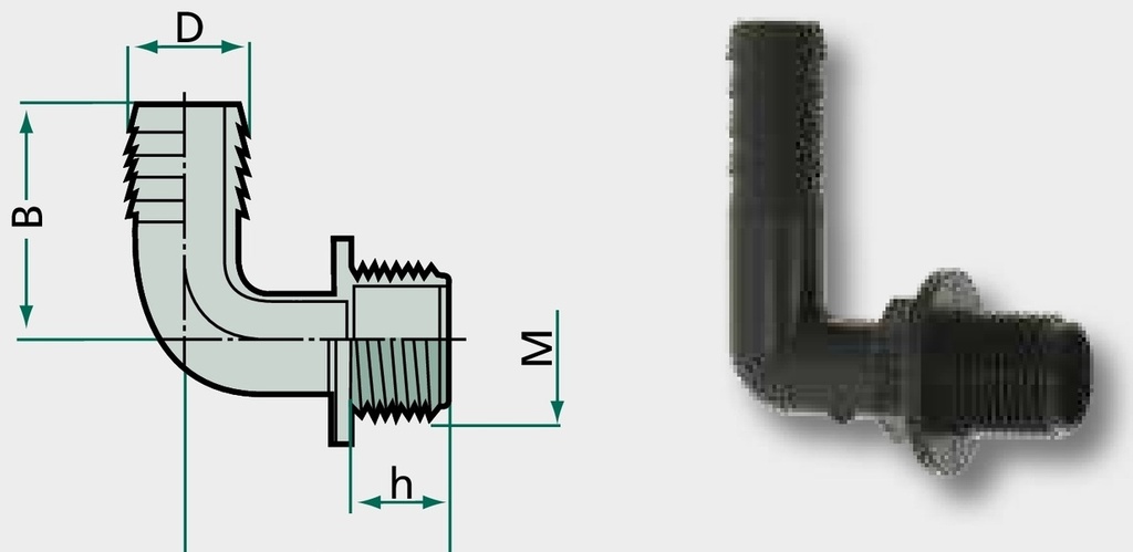 ARAG Conector pentru furtun curbat PP