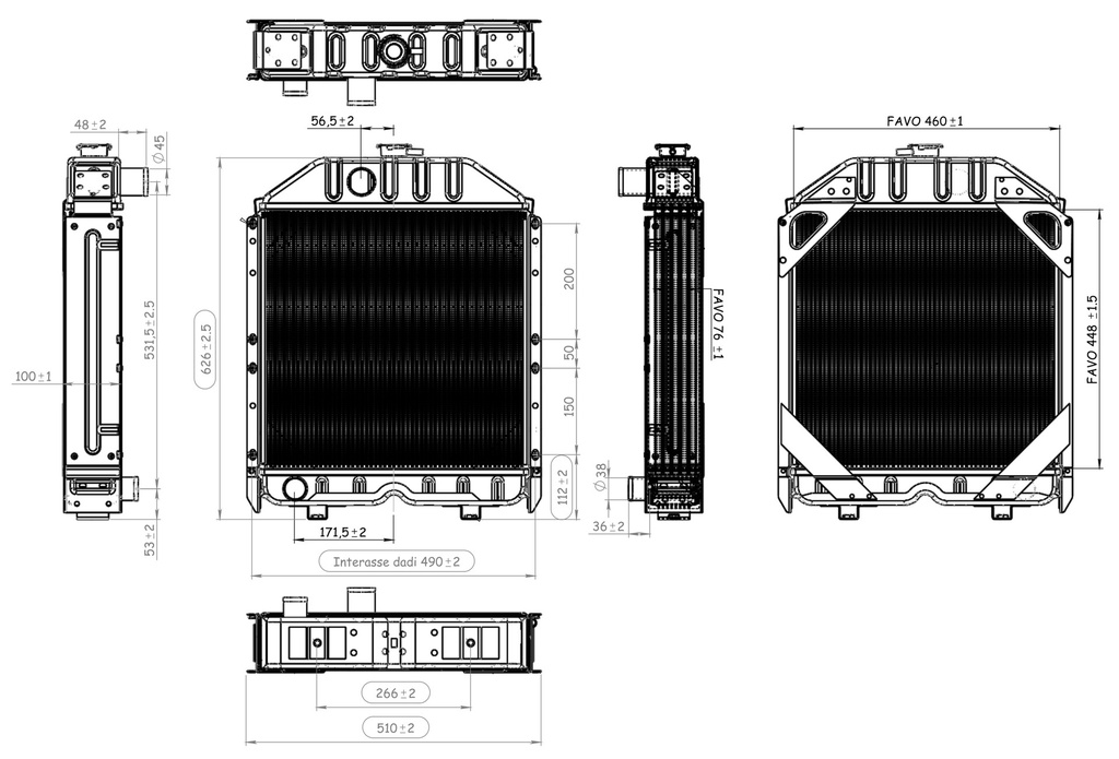 Radiator din cupru pentru FIAT - NEW HOLLAND 515x655x100 mm 12774