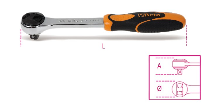 48-tooth reversible ratchet cu 3/8" Filet exterior Patrat drive 200 mm 70152
