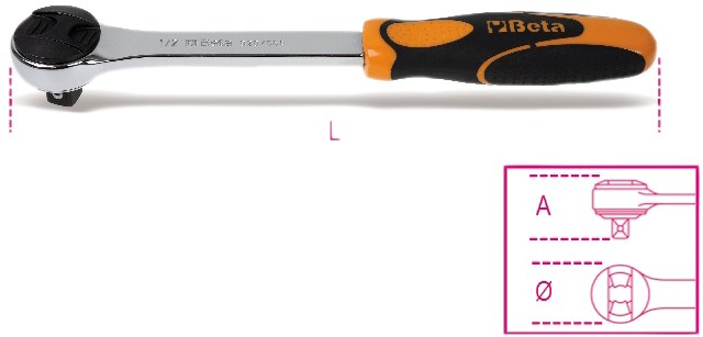 48-tooth reversible ratchet cu 1/2" Filet exterior Patrat drive 275 mm 70179