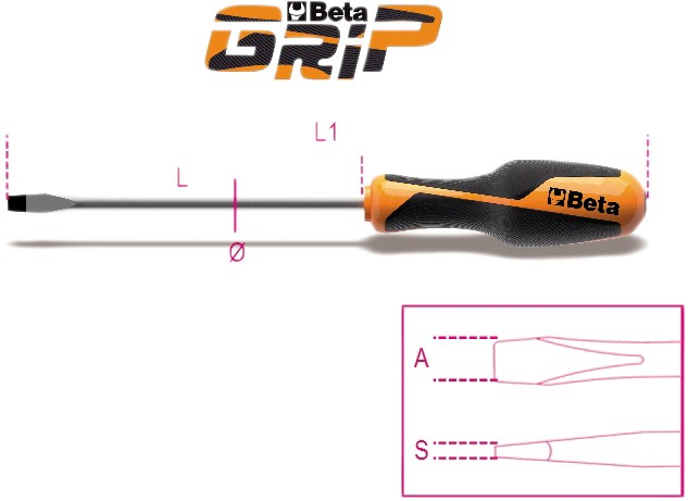 Șurubelniță pentru șuruburi cu cap crestat - Beta GRIP SxAxL 0,4x2,5x5 50 mm 70242