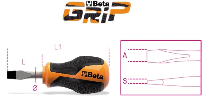 Șurubelniță pentru șuruburi cu cap crestat tip extra scurt - Beta GRIP 30 mm 70254