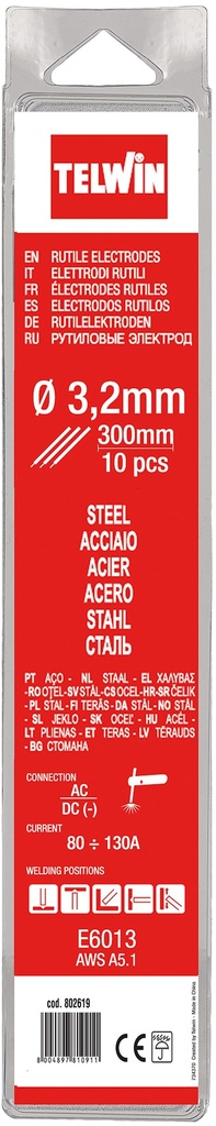 Pachet de 10 electrozi rutil de sudare din oțel 300 mm 70533