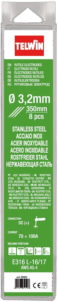 Pachet de 8 electrozi rutil de sudare din oțel inoxidabil 350 mm 70538